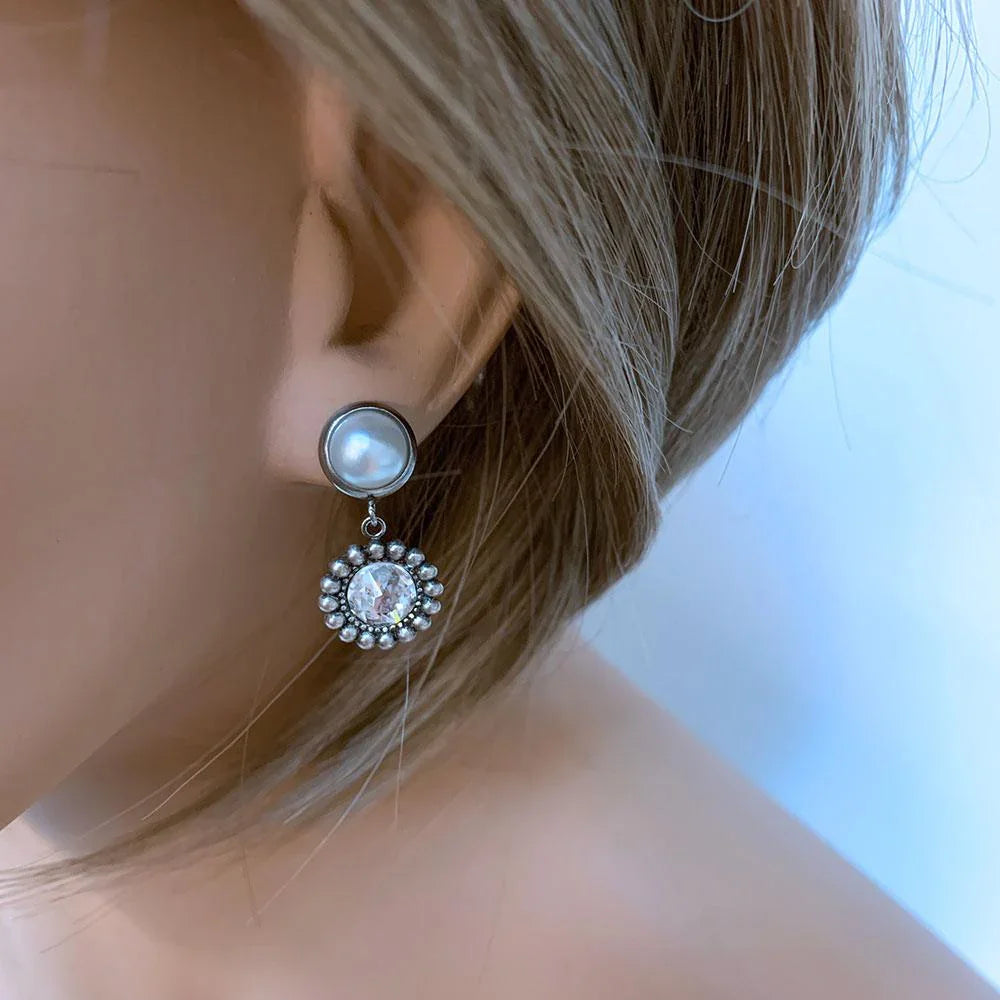 Pearl Crystal Silver Bridal Earrings - Gothic Grace Inc