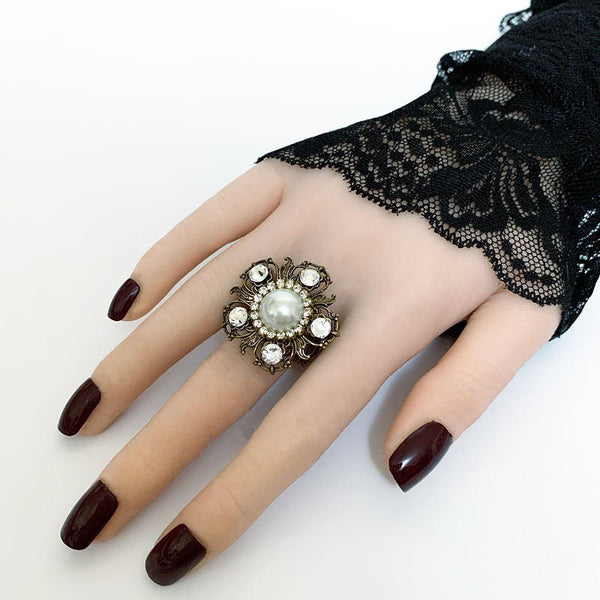 Gothic Pearl Rings Pearl Flower Statement Ring - Gothic Grace Inc
