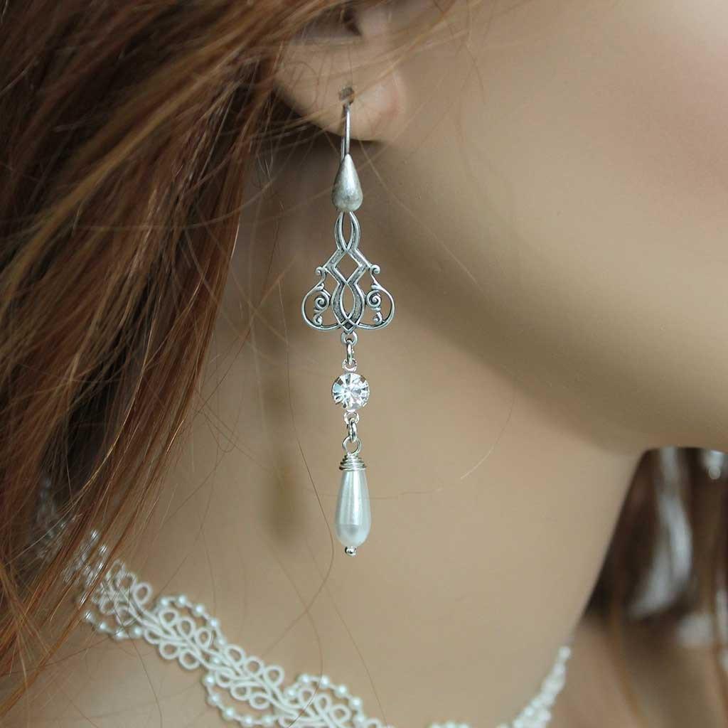 Pearl Teardrop Bridal Earrings - Gothic Grace Inc