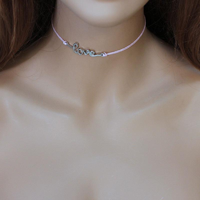 Pink Cord 'Love' Choker Necklace - Gothic Grace Inc