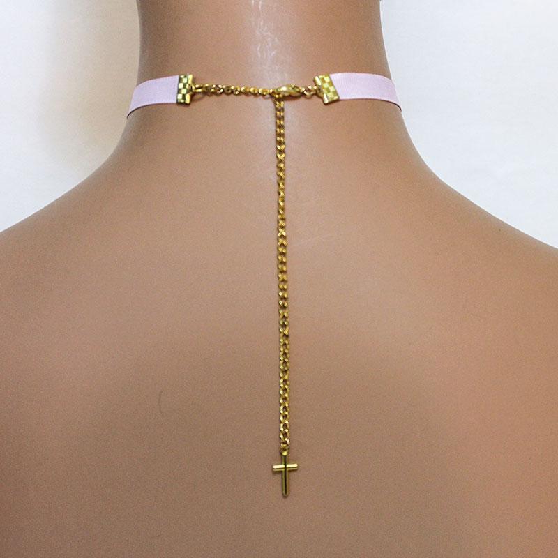 Teeny Tiny 14k Gold Cross Choker, Gold Diamond Cut Figaro Chain Choker,  Adjustable for the Perfect Fit, Petite Inspirational Necklace, #783