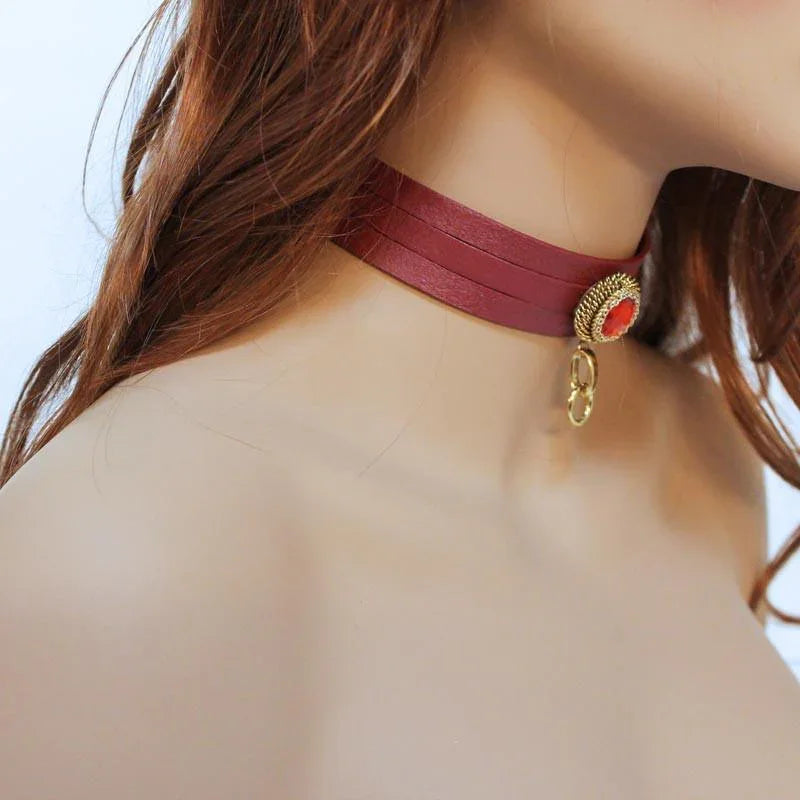 Red Leather Choker, Anime Inspired - Gothic Grace Inc