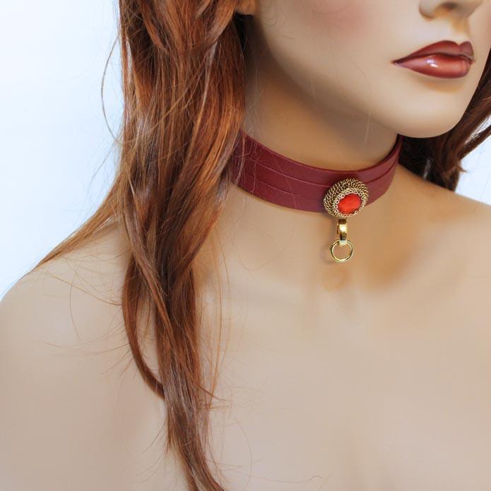 Red Leather Choker, Anime Inspired - Gothic Grace Inc