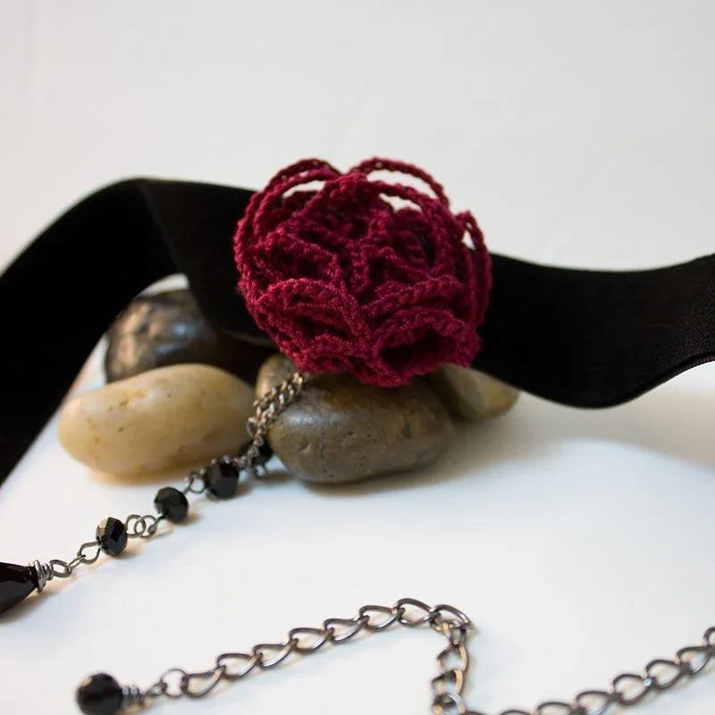 Red Rose Black Velvet Victorian Choker - Gothic Grace Inc