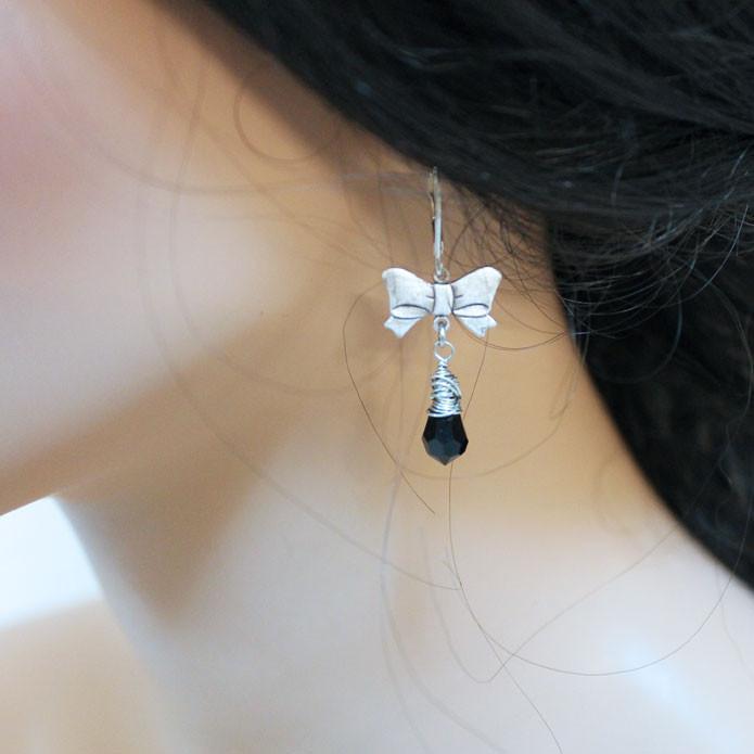 Silver Bow Earrings - Gothic Grace Inc