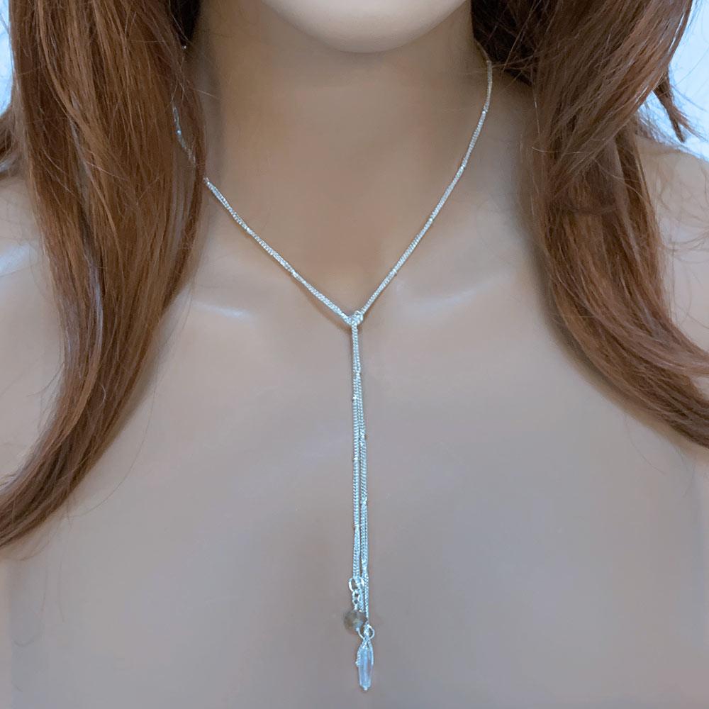 Silver Chain Lariat Necklace 26&quot; - Gothic Grace Inc