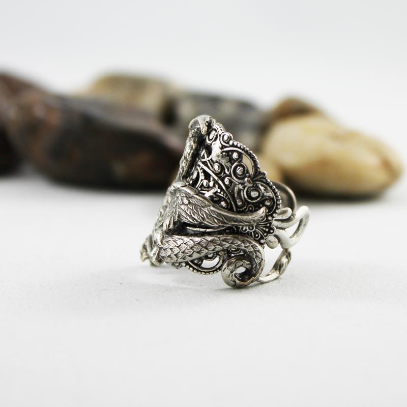 Silver Dragon Ring, Medieval Fantasy, Neo Victorian Gothic Jewelry - Gothic Grace Inc