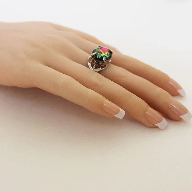 Silver Filigree Crystal Adjustable Ring - Gothic Grace Inc