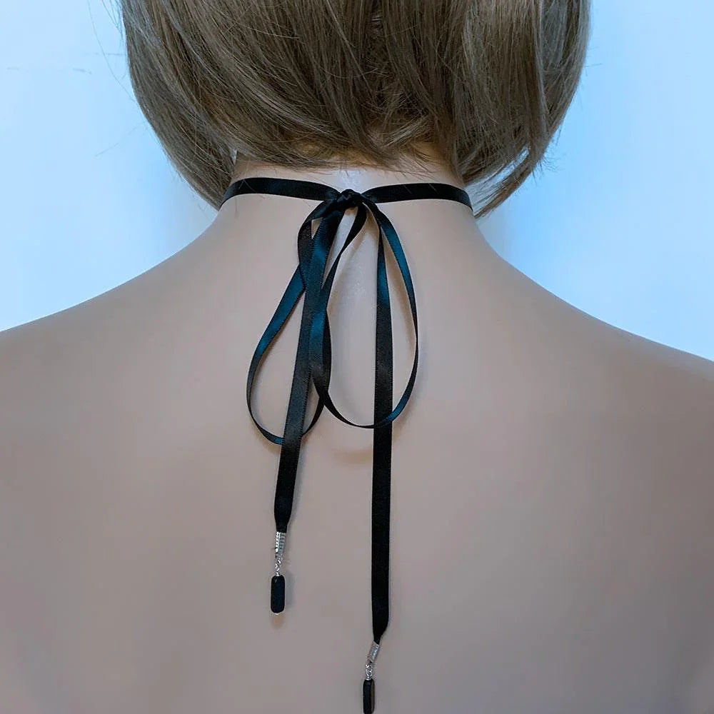 Silver Filigree Moon Ribbon Choker Necklace - Gothic Grace Inc