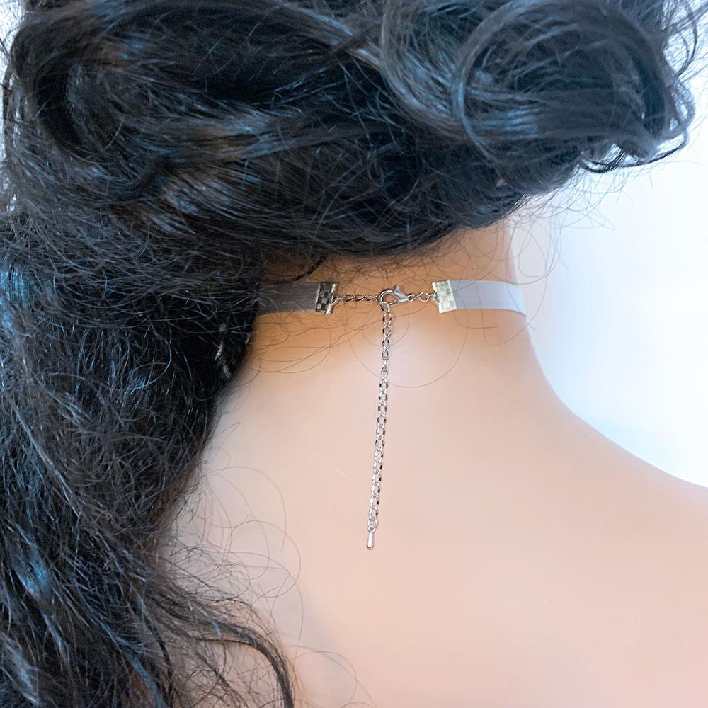 Silver Grey Ribbon Star of David Pendant Choker - Gothic Grace Inc