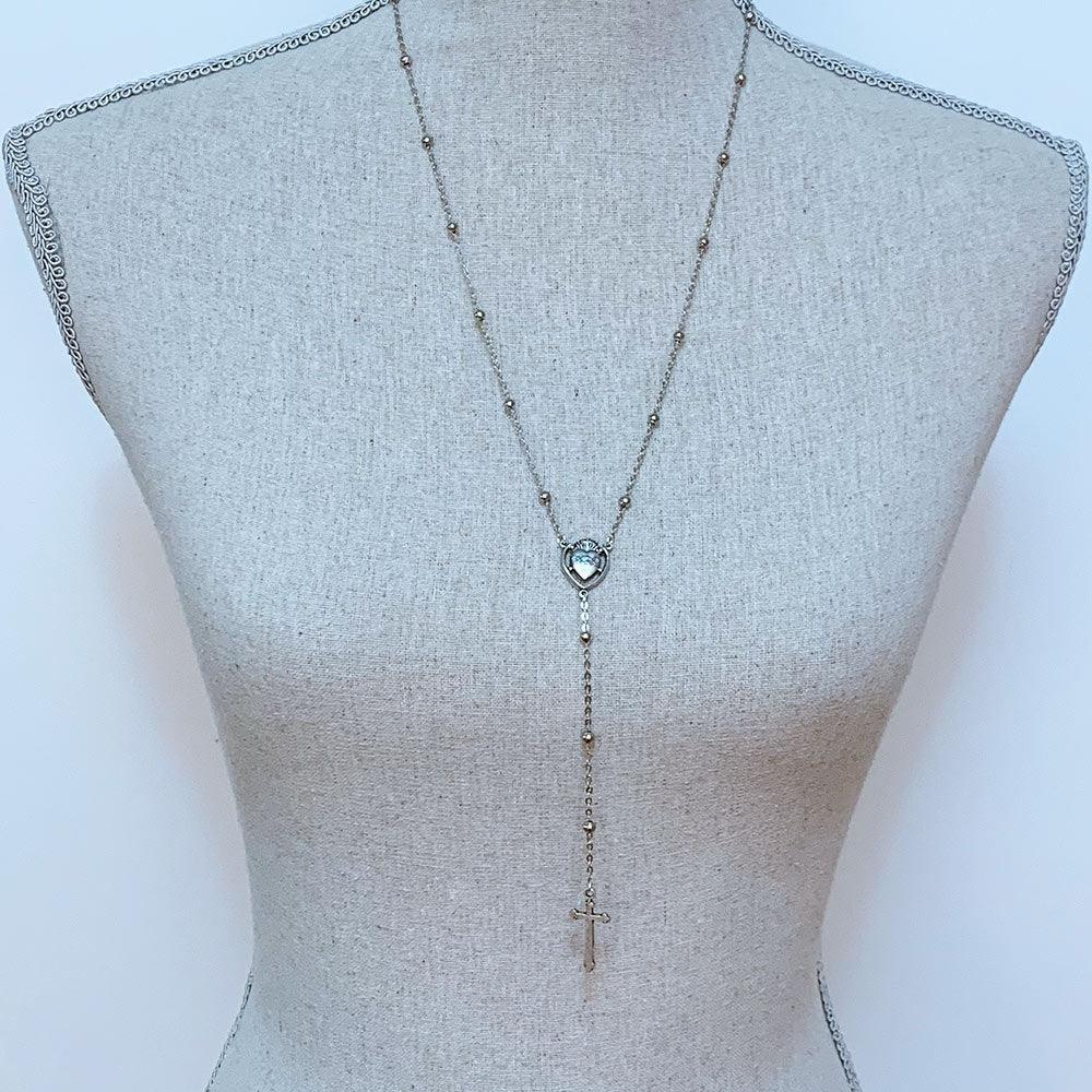 Silver Sacred Heart Chain Rosary Style Necklace - Gothic Grace Inc