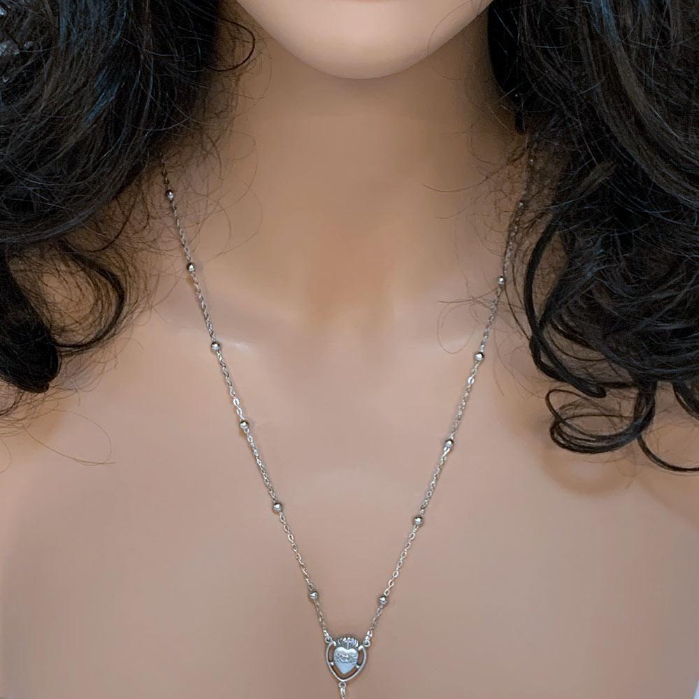 Silver Sacred Heart Chain Rosary Style Necklace - Gothic Grace Inc