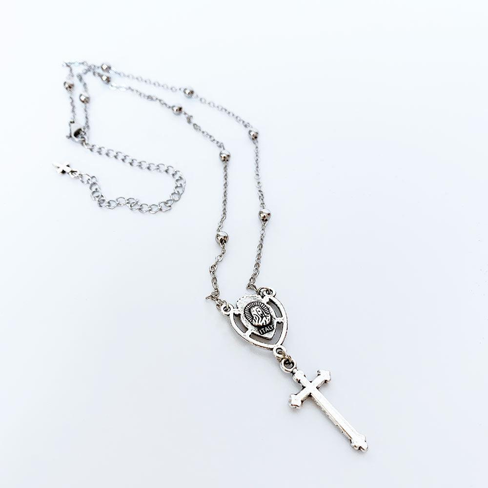 Silver Sacred Heart Cross Necklace - Gothic Grace Inc