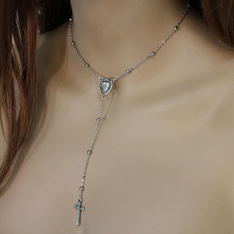 Silver Sacred Heart Rosary with Cross - Gothic Grace Inc