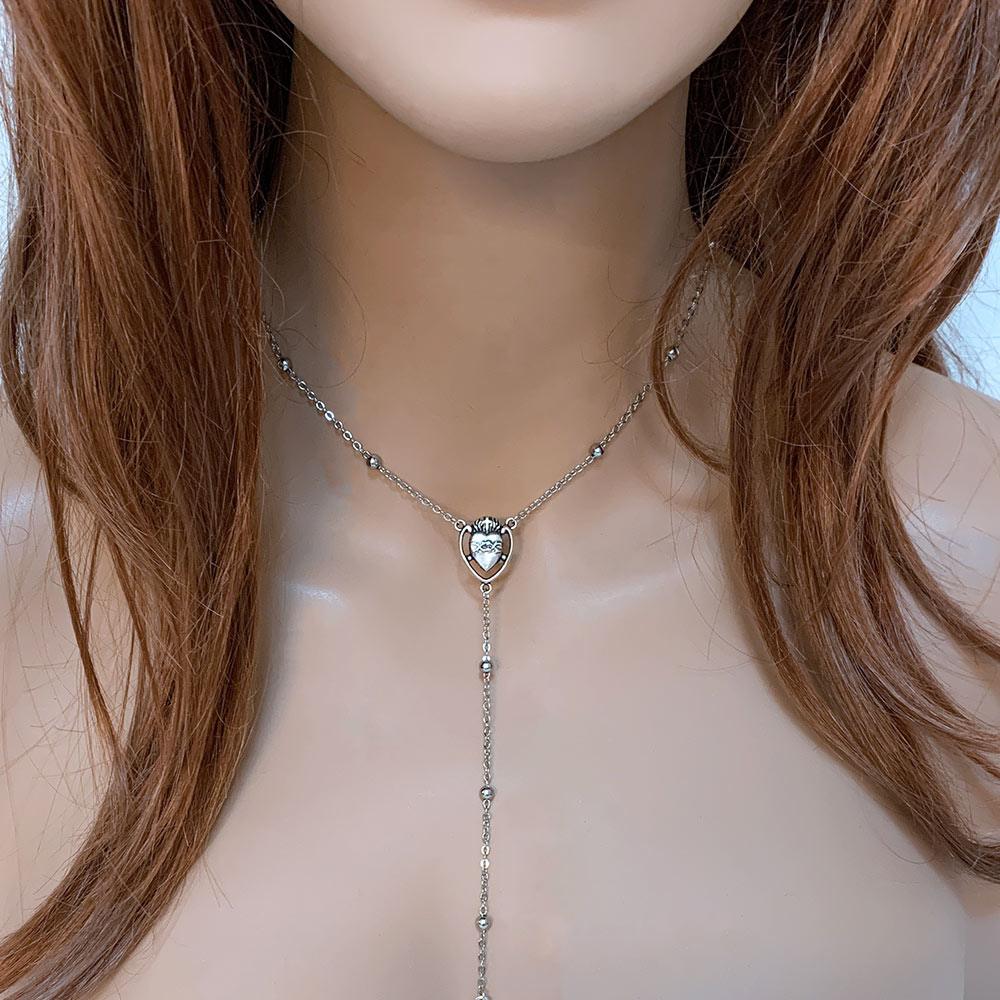 Silver Sacred Heart Star of David Y Necklace - Gothic Grace Inc