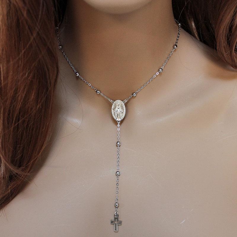 Silver Satallite Chain Rosary Necklace - Gothic Grace Inc