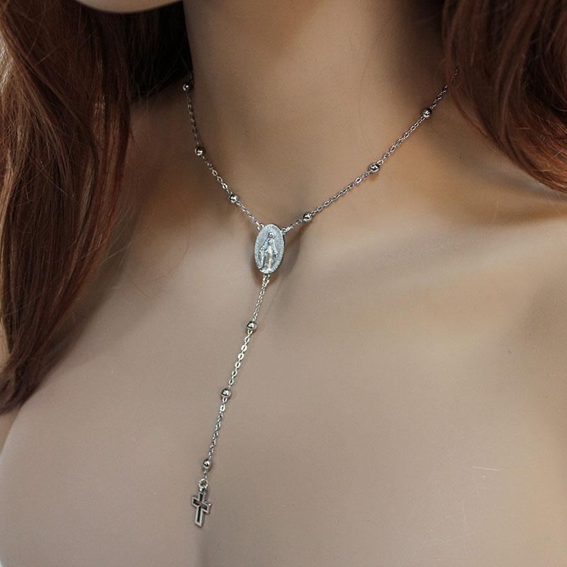 Silver Satallite Chain Rosary Necklace - Gothic Grace Inc