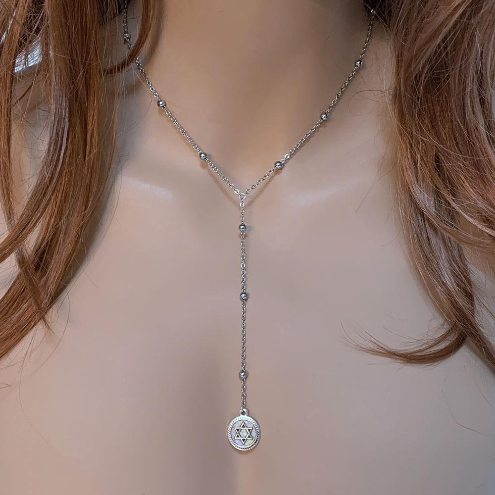 Silver Star of David Y Necklace - Gothic Grace Inc