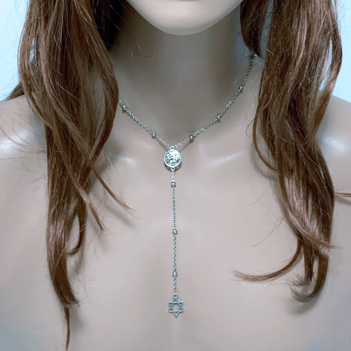 Silver Star of David Y Necklace with Swirl Connector - Gothic Grace Inc