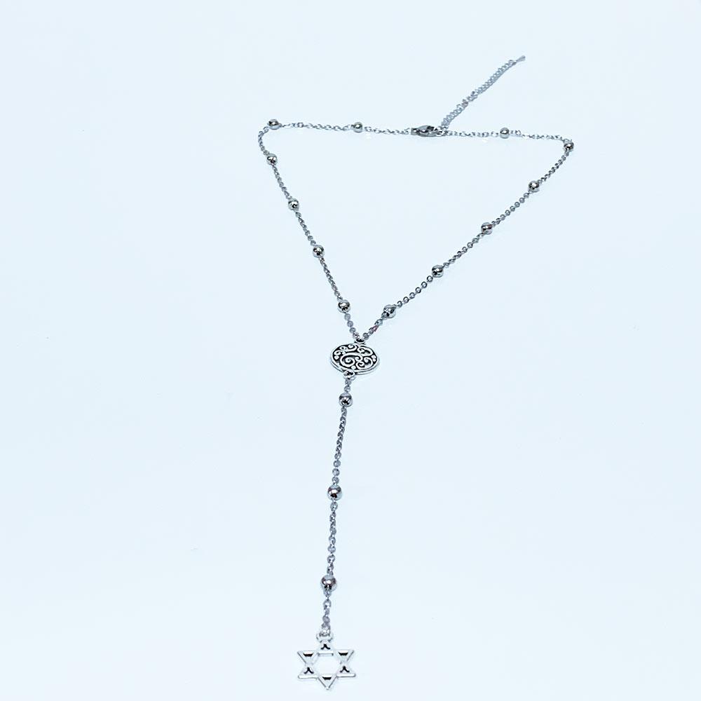 Silver Star of David Y Necklace with Swirl Connector - Gothic Grace Inc