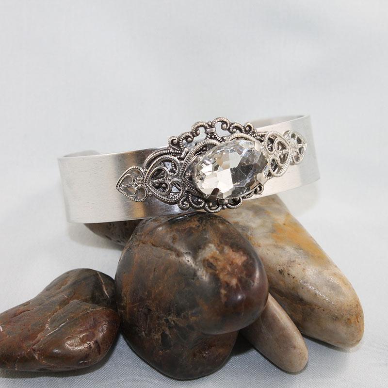 Silver Victorian Bangle Cuff Bracelet - Gothic Grace Inc