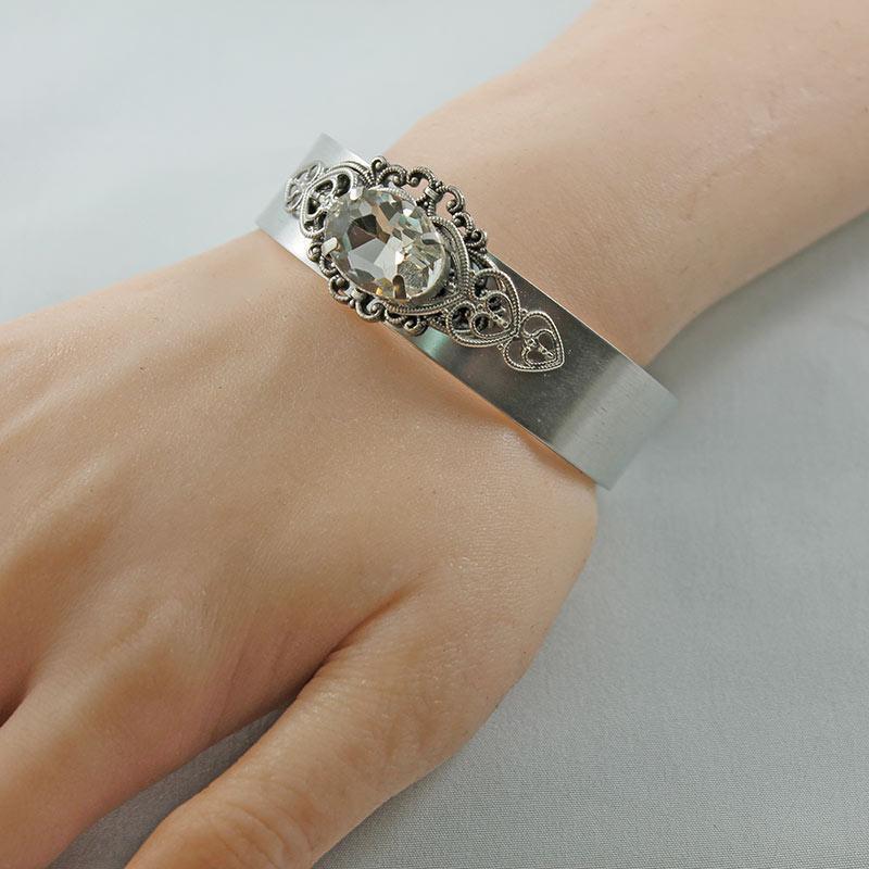 Silver Victorian Bangle Cuff Bracelet - Gothic Grace Inc