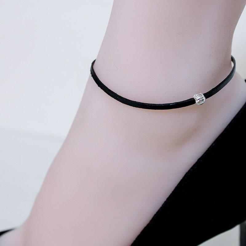Simple Black Leather Anklet - Gothic Grace Inc