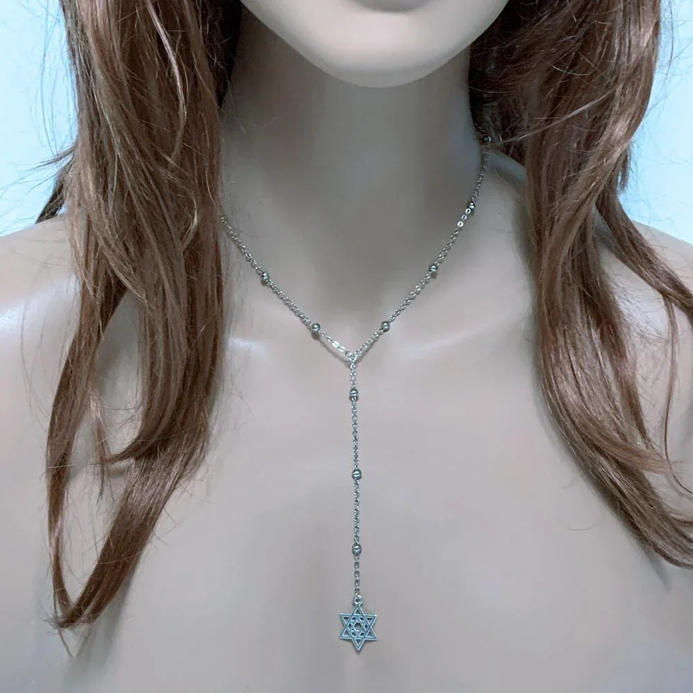 Simple Silver Star of David Y Necklace - Gothic Grace Inc