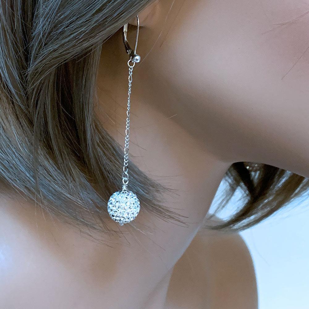 Sparkly Long Sterling Silver Pave Earrings - Gothic Grace Inc