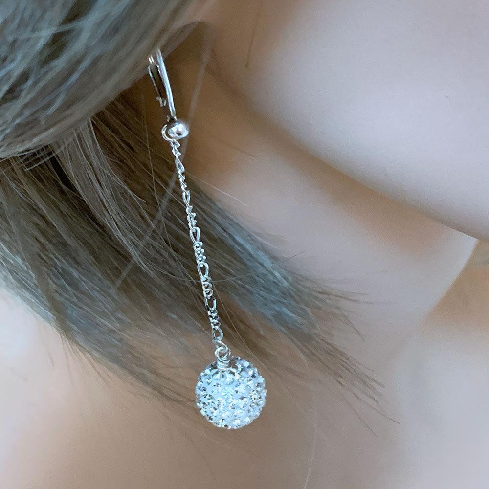 Sparkly Long Sterling Silver Pave Earrings - Gothic Grace Inc