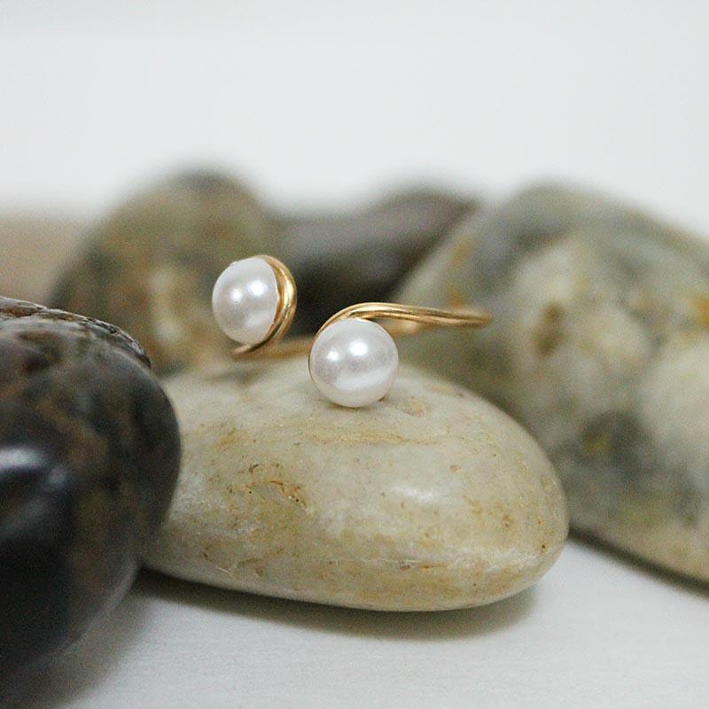 Stackable Double Pearl Adjustable Wire Ring - Gothic Grace Inc