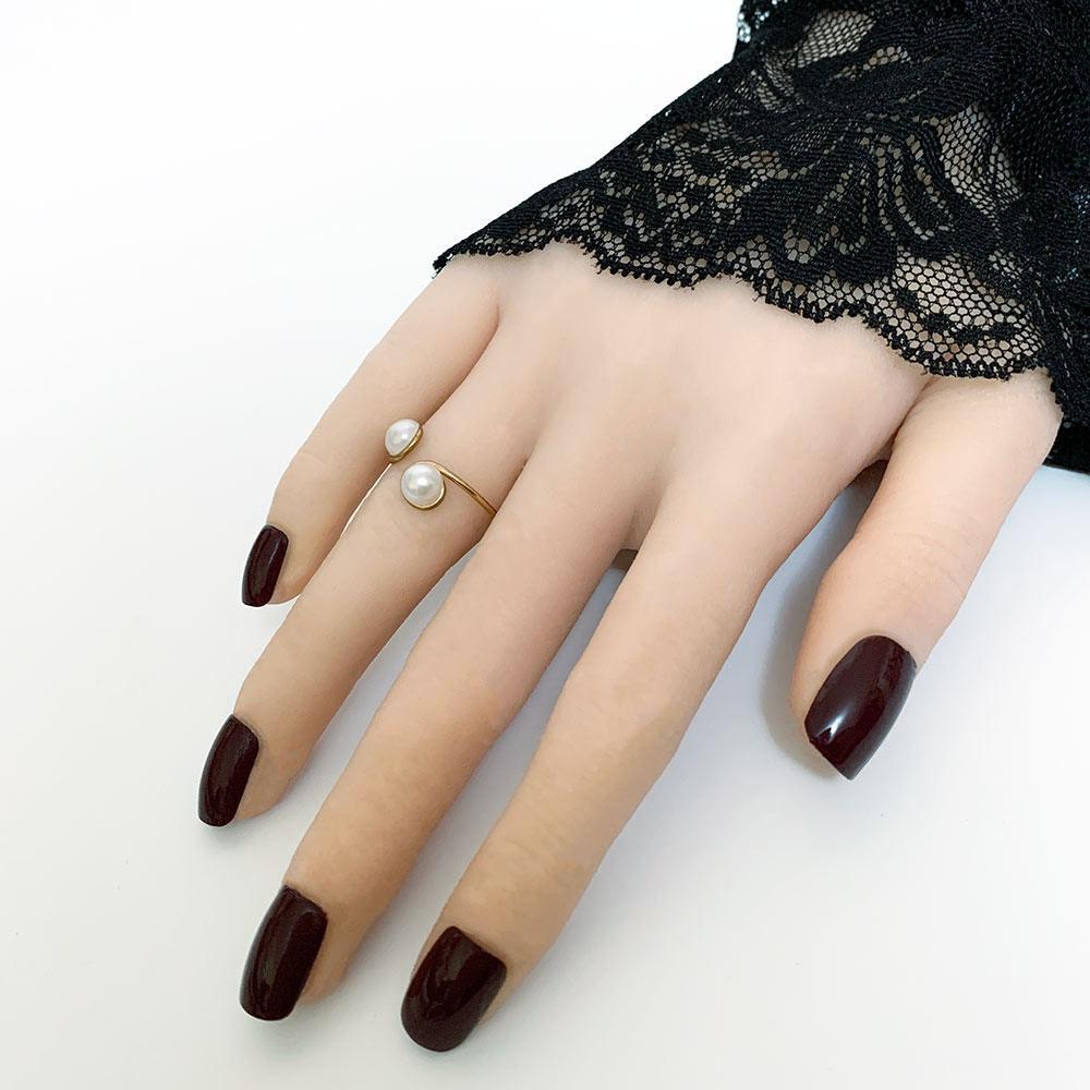 Stackable Double Pearl Adjustable Wire Ring - Gothic Grace Inc