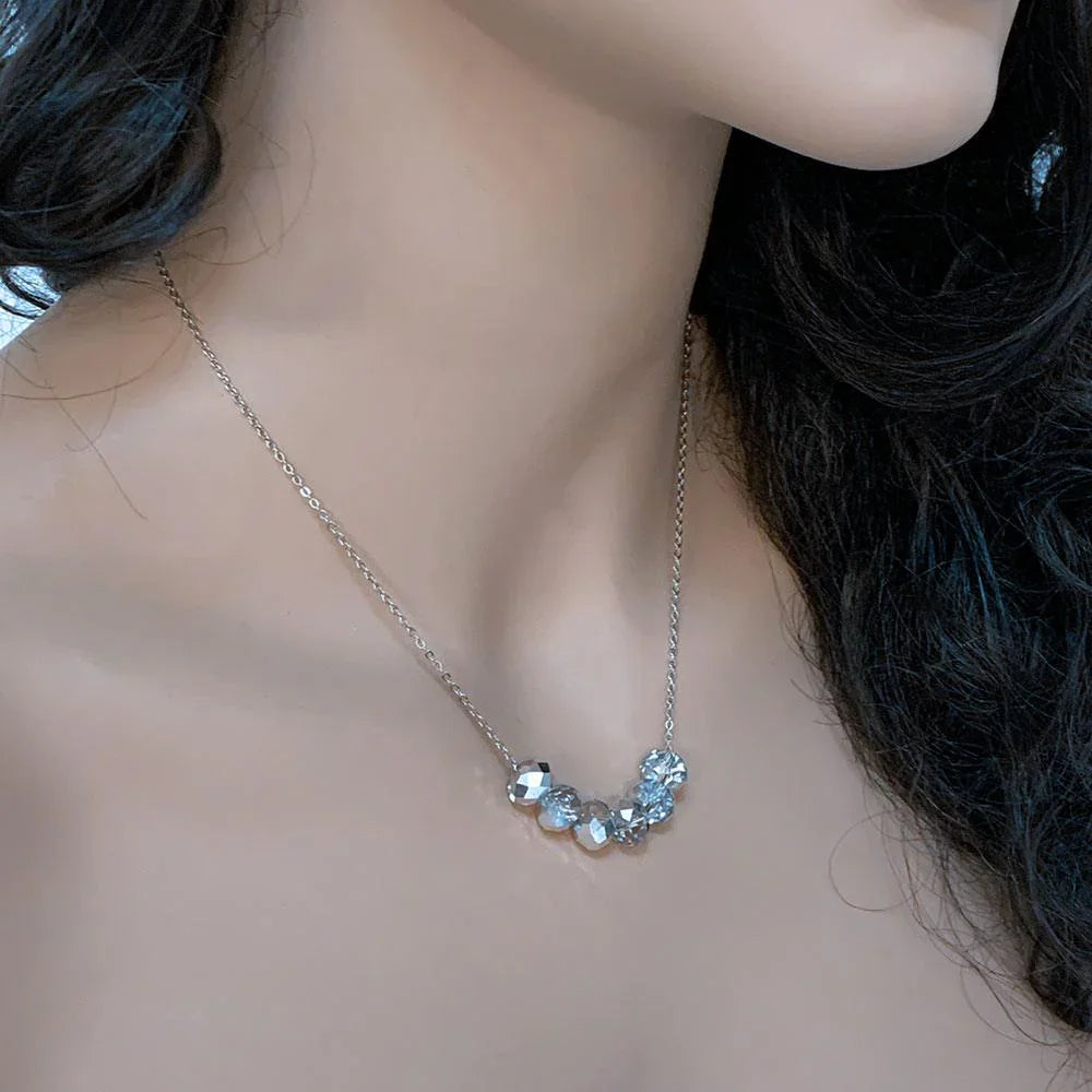 Stainless Steel Floating Crystal Bead Necklace - Gothic Grace Inc