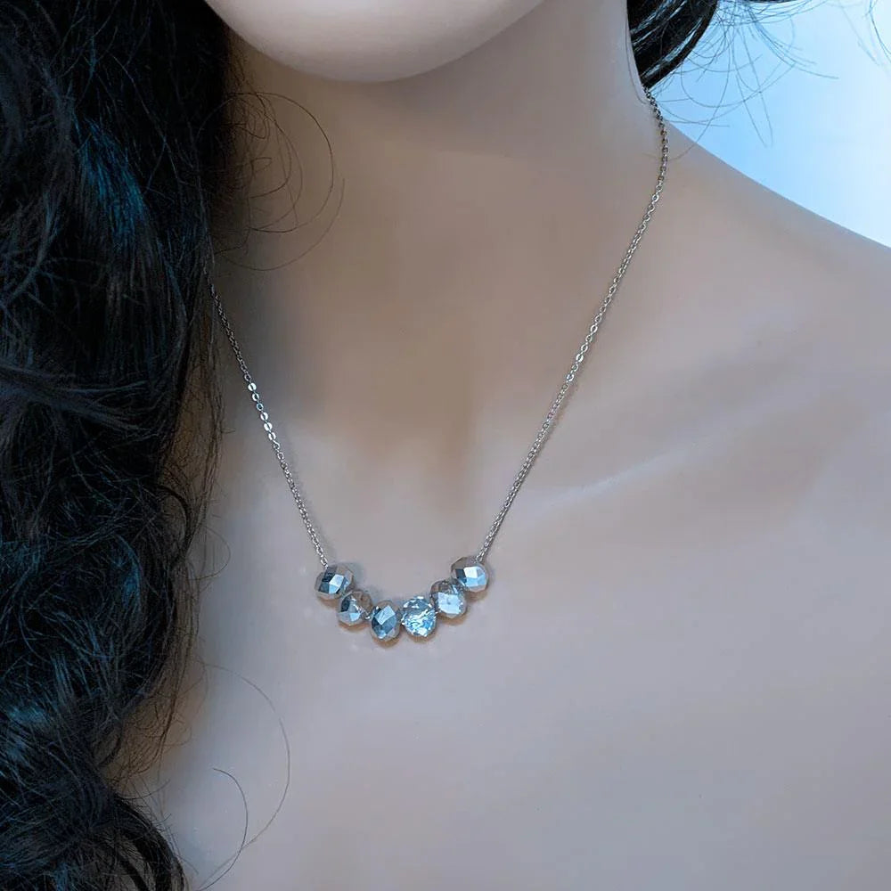 Stainless Steel Floating Crystal Bead Necklace - Gothic Grace Inc