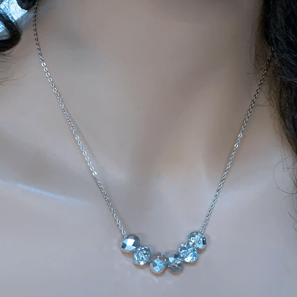 Stainless Steel Floating Crystal Bead Necklace - Gothic Grace Inc