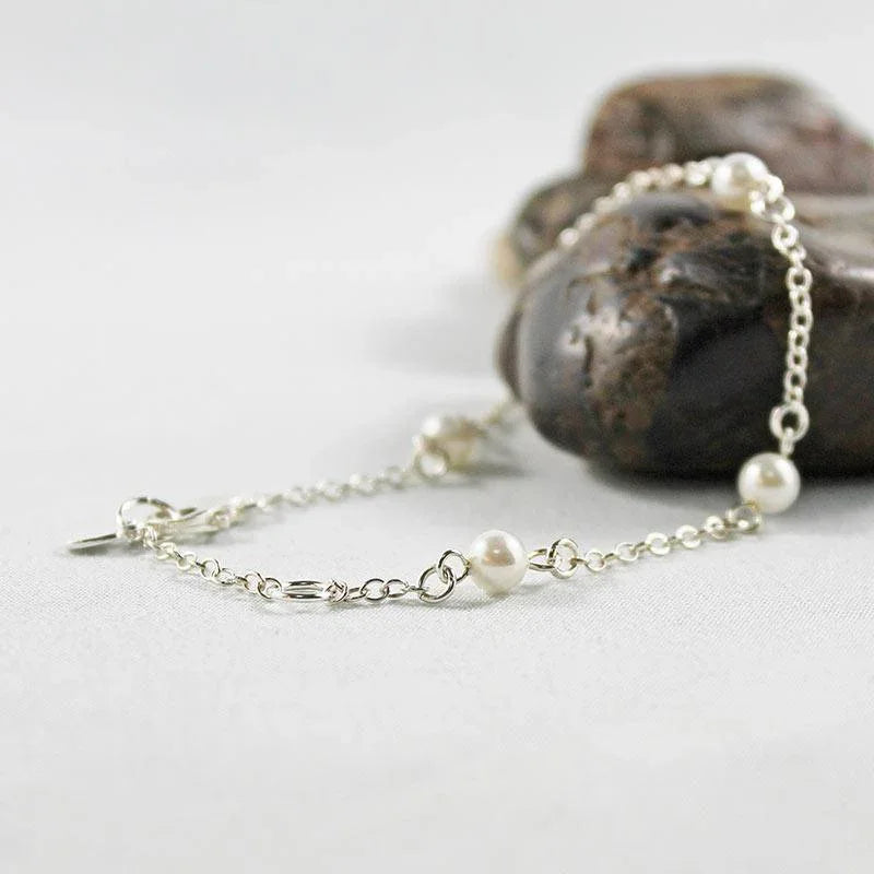 Sterling Silver Dainty Pearl Bracelet - Gothic Grace Inc