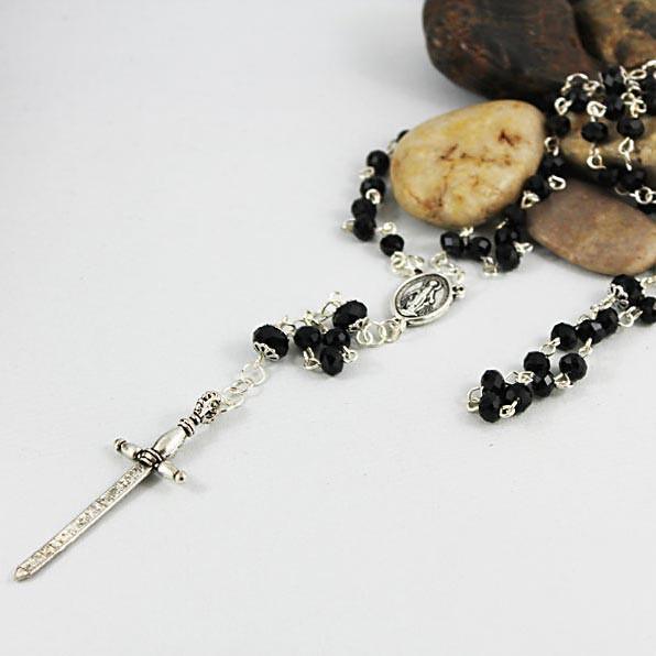 Sword Cross Rosary Necklace - Gothic Grace Inc