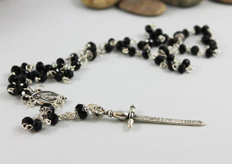 Sword Cross Rosary Necklace - Gothic Grace Inc