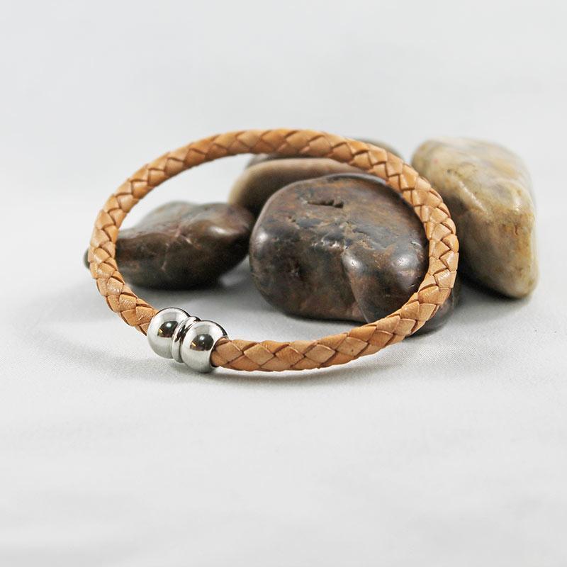 Tan Leather Silver Magnetic Casual Bracelet - Gothic Grace Inc
