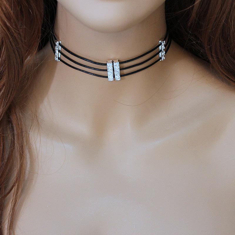 Triple Strand Leather Choker - Gothic Grace Inc