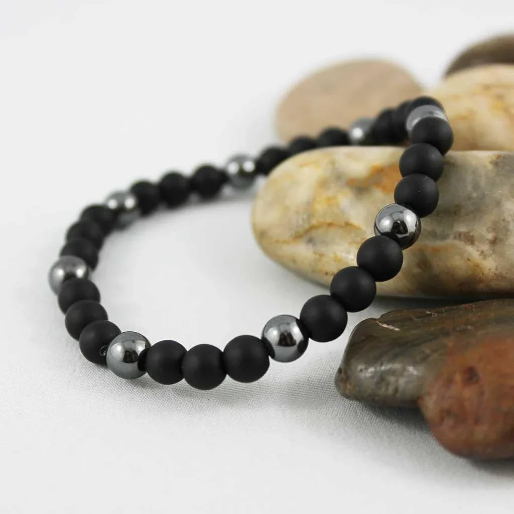 Unisex Beaded Black Onyx Stretch Bracelet - Gothic Grace Inc