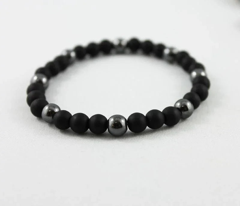 Unisex Beaded Black Onyx Stretch Bracelet - Gothic Grace Inc