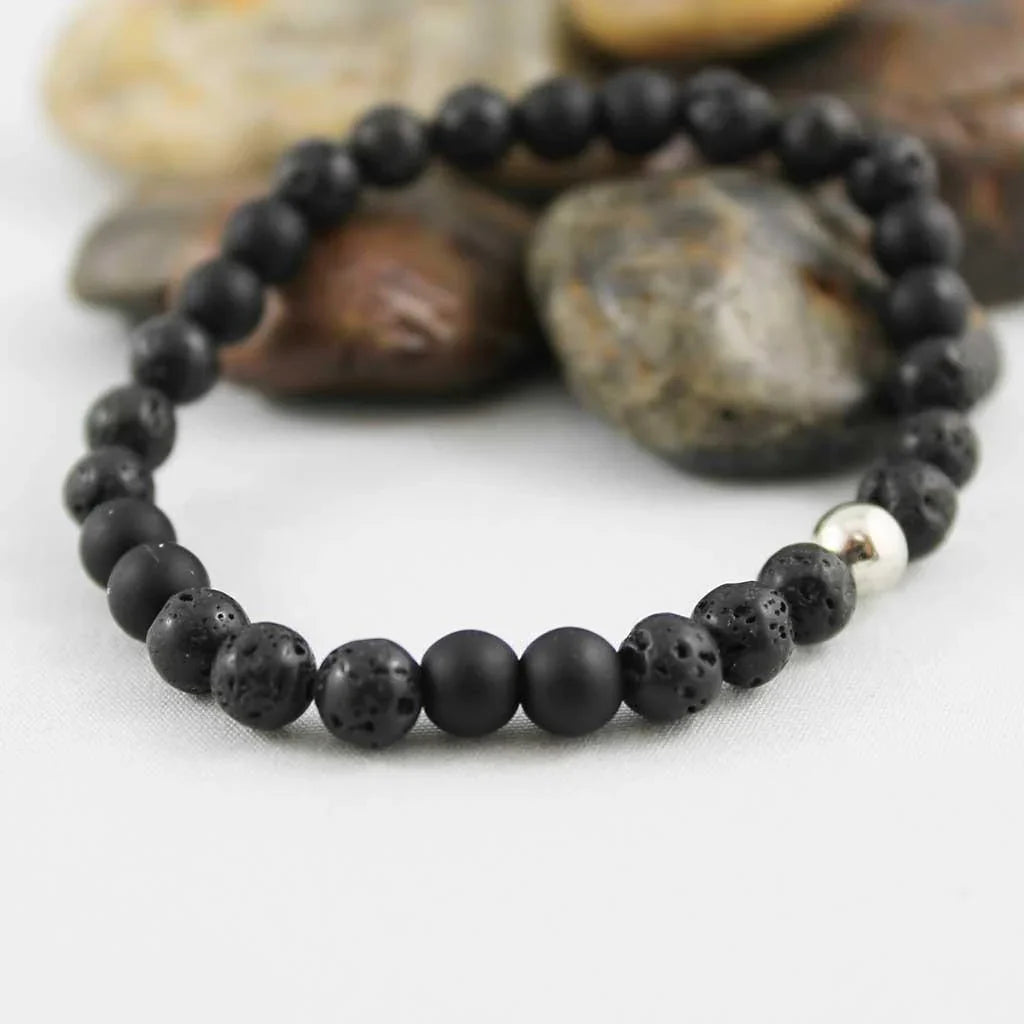 Unisex Black Onyx Lava Bead Bracelet - Gothic Grace Inc