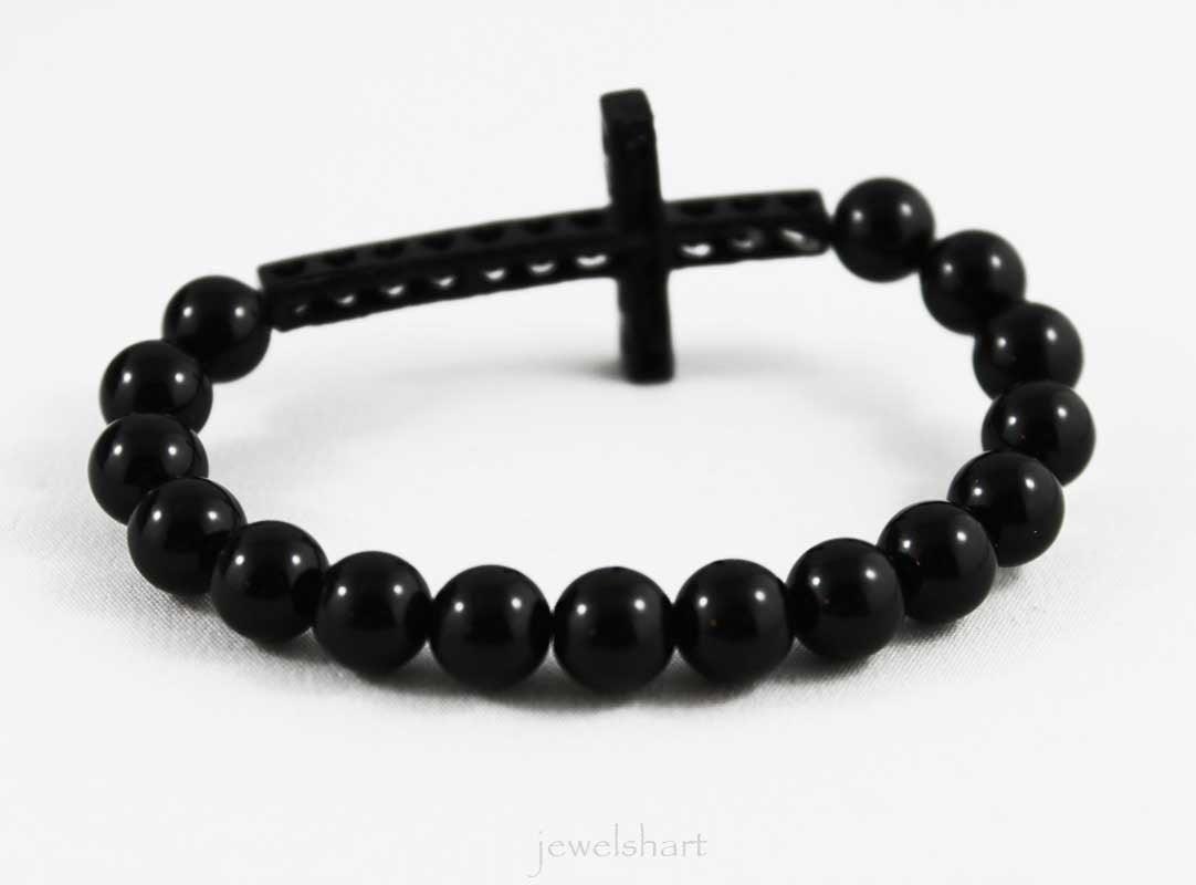Unisex Spiritual Black Onyx Sideways Cross Bracelet - Gothic Grace Inc