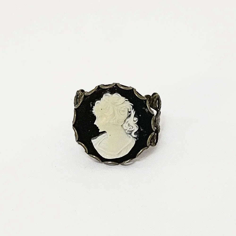 Victorian Adjustable Black Cameo Ring - Gothic Grace Inc