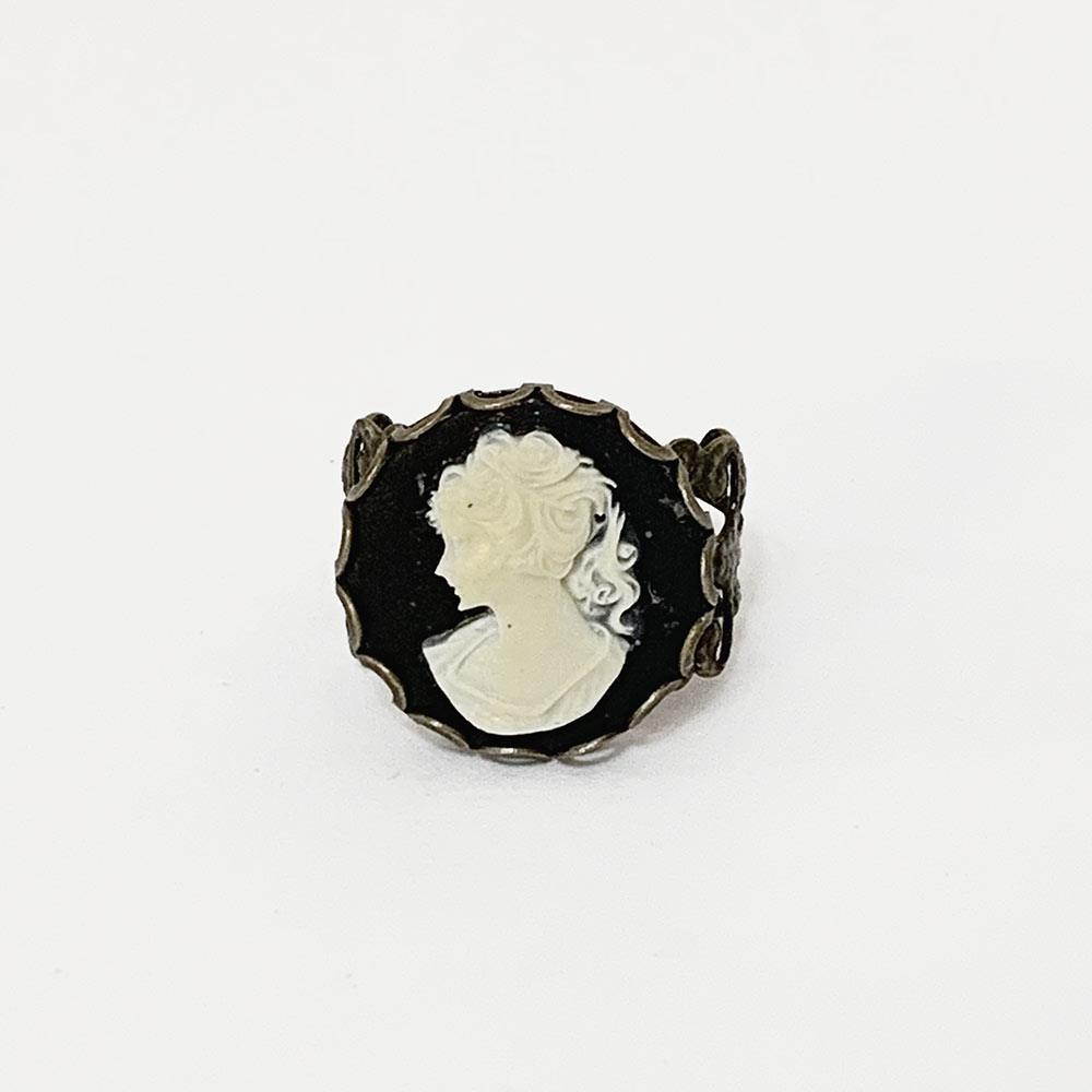 Victorian Adjustable Black Cameo Ring - Gothic Grace Inc