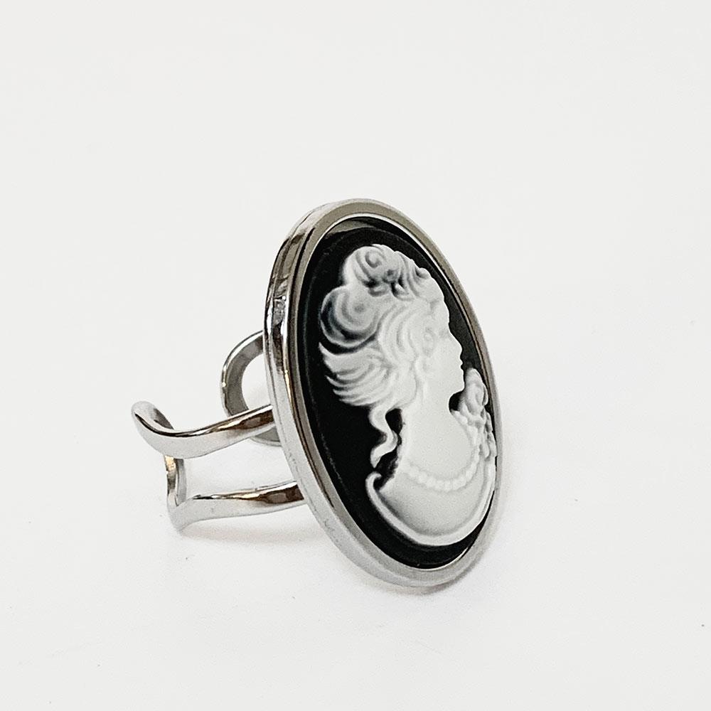 Victorian Black Cameo Silver Ring - Gothic Grace Inc