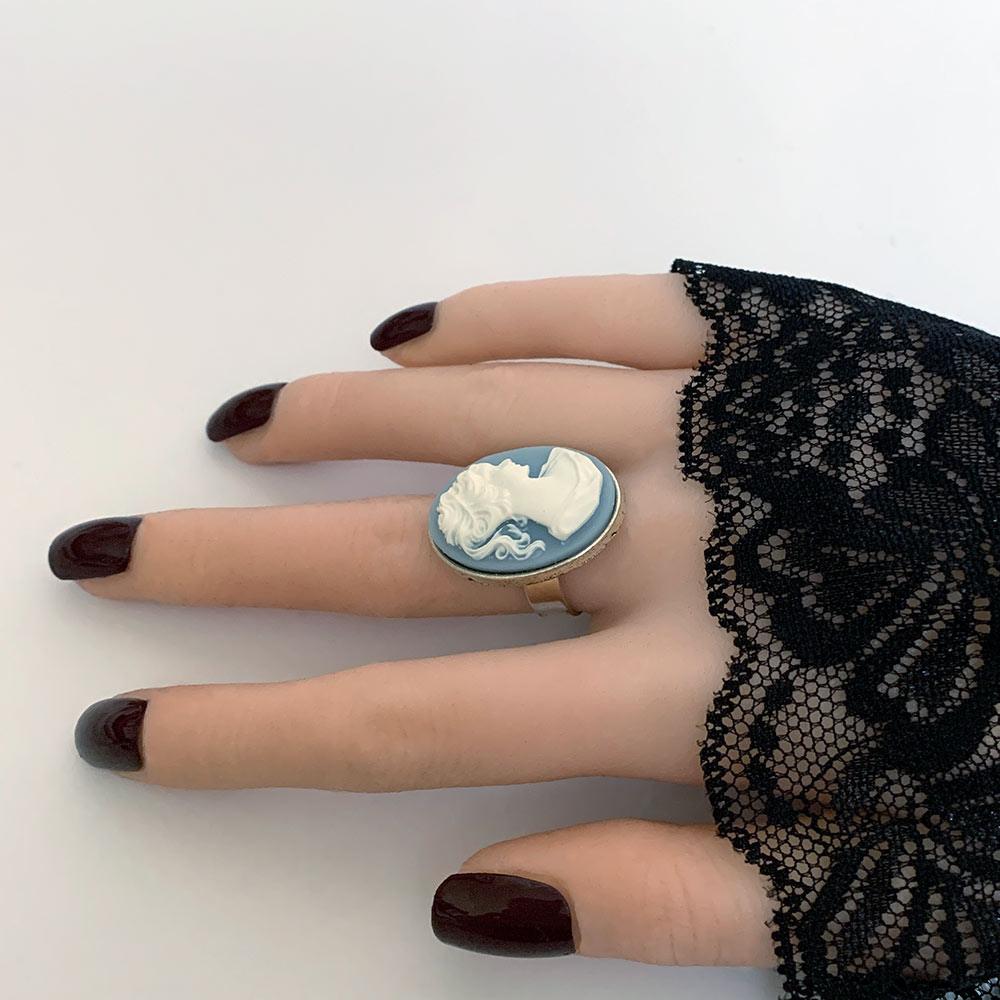 Victorian Blue Cameo Silver Ring - Gothic Grace Inc