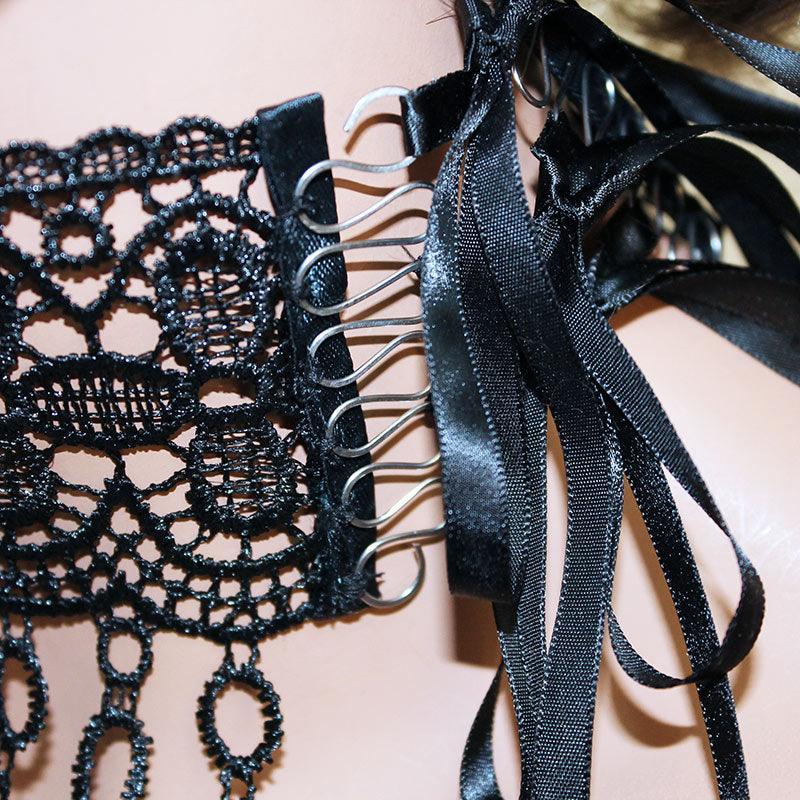 Victorian Choker Necklace, Black Wide Lace Ribbon - Gothic Grace Inc