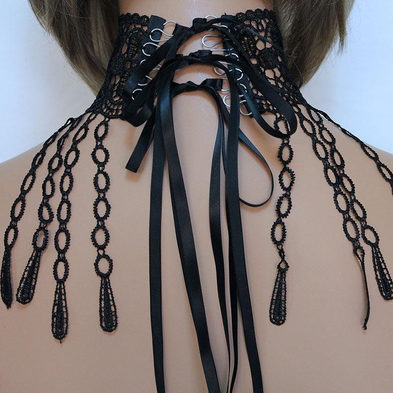 Victorian Choker Necklace, Black Wide Lace Ribbon - Gothic Grace Inc